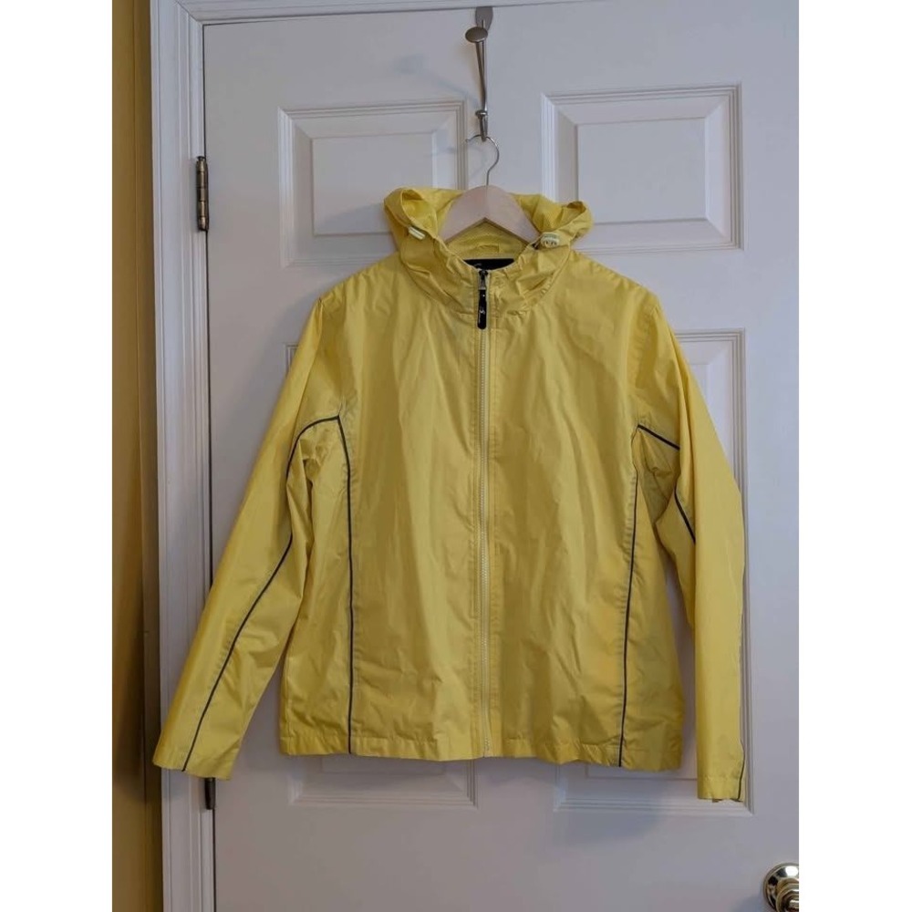 i5 Apparel Yellow Lightweight Rain Jacket Womens M Hooded Full Zip Windbreaker‎